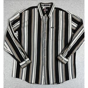 Justin Shirt Mens XL Black Brown Striped Button Down Long Sleeve Western Casual